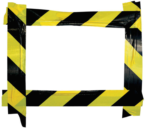 istock Yellow Black Caution Warning Tape Notice Sign Frame, Horizontal Adhesive Sticker Background, Diagonal Hazard Stripes Signal Safety Attention Concept, Isolated Large Detailed Closeup, Old Aged Weathered Grunge Pattern 905197862