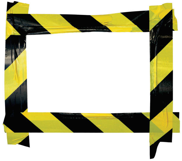 istock Yellow Black Caution Warning Tape Notice Sign Frame, Horizontal Adhesive Sticker Background, Diagonal Hazard Stripes Signal Safety Attention Concept, Isolated Large Detailed Closeup, Old Aged Weathered Grunge Pattern 905203590