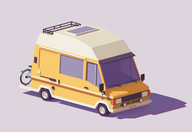 vektor-low-poly-rv-wohnmobil - camping mobile home vacations tent stock-grafiken, -clipart, -cartoons und -symbole