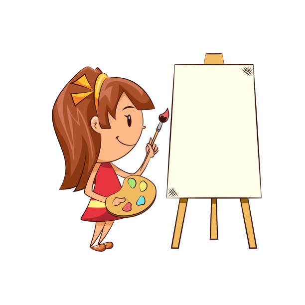 ilustrações, clipart, desenhos animados e ícones de garota pintando - frame smiling white background human hand