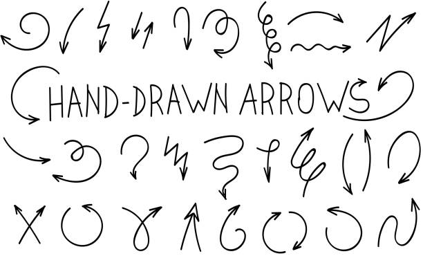 стрелки вектора doodle изолированы на белом фоне. нарисованный вручную набор - left arrow stock illustrations