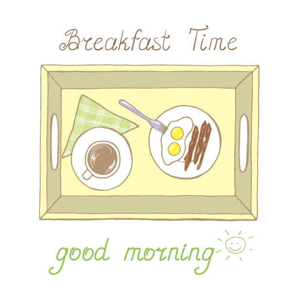 taca ze śniadaniem - breakfast bacon food tray stock illustrations