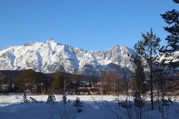 동안에 겨울, 필드, 티 롤, 오스트리아 wetterstein 산 - gehrenspitze 뉴스 사진 이미지