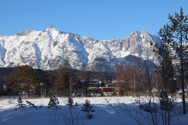 горы веттерштейна зимой, зеефельд, тироль, австрия - gehrenspitze стоковые фото и изображения