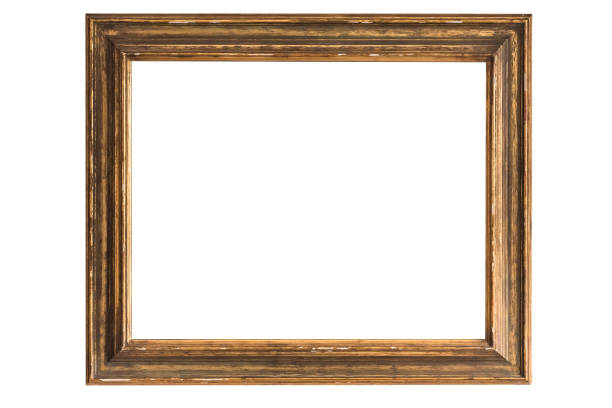 앤티크 골든 프페임 흰색 바탕에 흰색 배경 - picture frame frame wood photograph 뉴스 사진 이미지