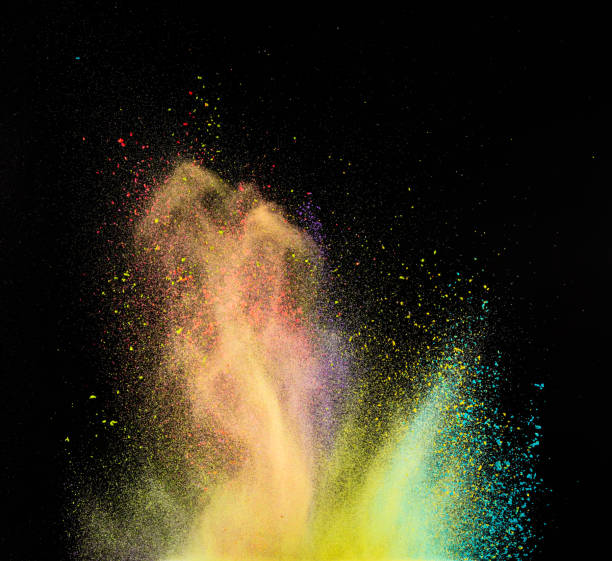 istock Launched colorful powder, isolated on black background 905230286