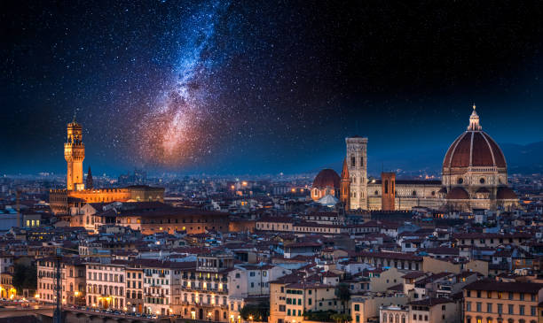 Milky way over Florence at night, Italy