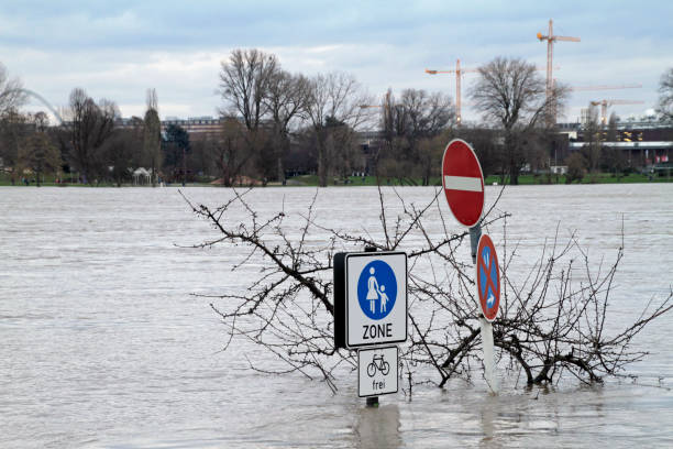 Rhein river flooding in Cologne, Germany stock photo