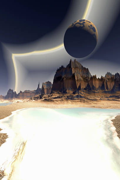 istock Alien Planet. Mountain and  water. 3D rendering 905248668