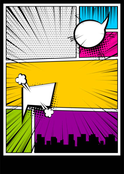 ilustrações de stock, clip art, desenhos animados e ícones de color comics book cover vertical backdrop - two dimensional shape paper exploding nobody