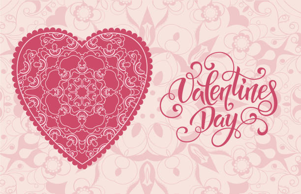 dekorative valentinstag grußkarte mit blumen verzierten herzen und schriftzug. vektor-illustration eps 10. - ornate swirl heart shape beautiful stock-grafiken, -clipart, -cartoons und -symbole