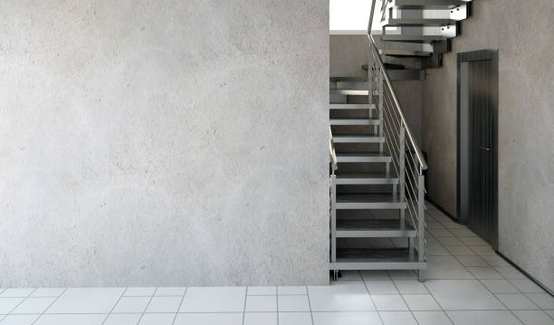 istock Modern interior with stairs. 3d illustration. Mock up wall 905265804