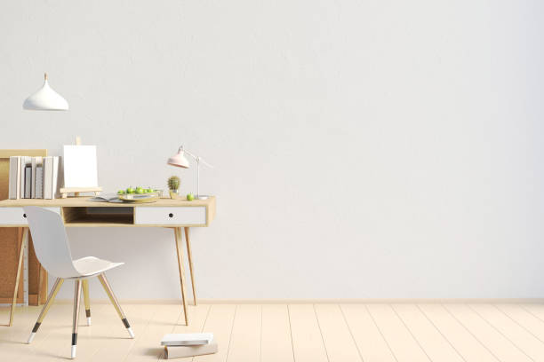 istock Modern contrast interior in the style loft, a place for study. 3D illustration. wall mock up 905265910