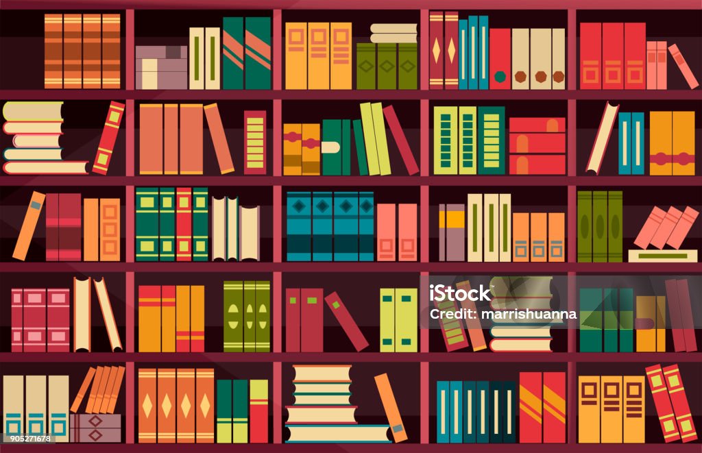 seamless pattern bookshelves vector illustration seamless pattern background retro bookshelf in flat style Library stock vector