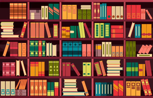 seamless pattern bookshelves vector illustration seamless pattern background retro bookshelf in flat style library stock illustrations