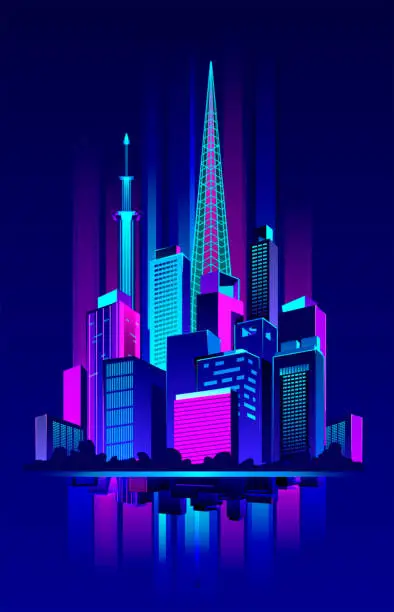 Vector illustration of Night Neon City