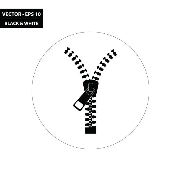 Vector illustration of Zipper black and white flat icon