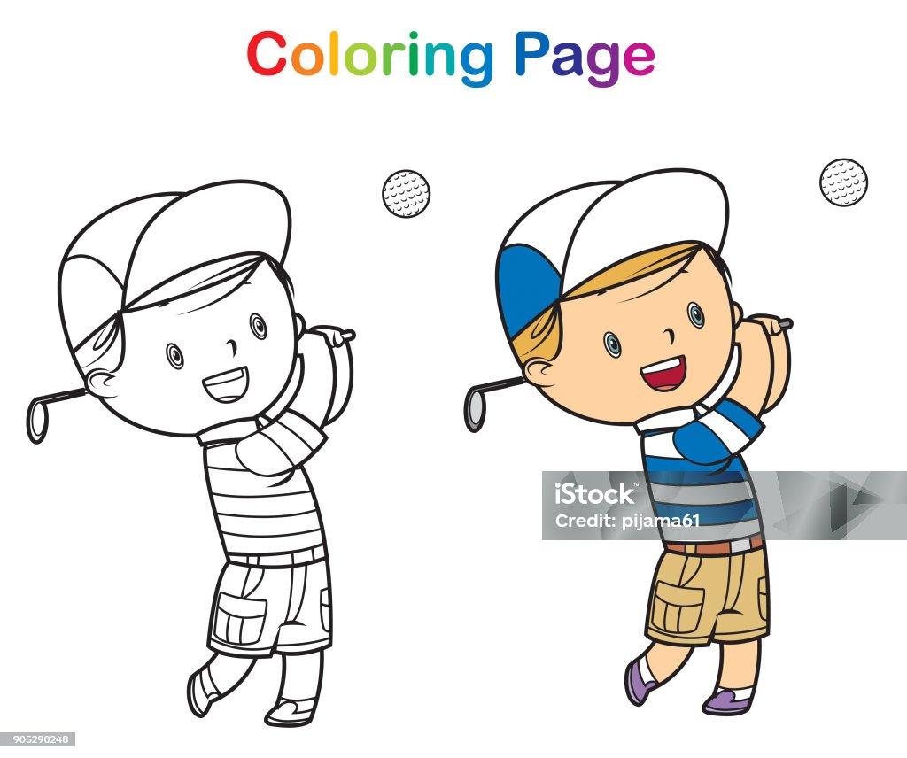Coloring book: Boy Golf Player Vector Coloring book: Boy Golf Player Child stock vector