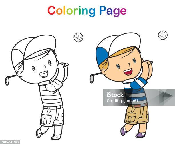 Coloring Book Boy Golf Player Stock Illustration - Download Image Now - Child, Golf, Adolescence