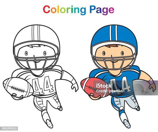 Coloring Book African American Football Player Stock Illustration - Download Image Now - American Football - Sport, Coloring Book Page - Illlustration Technique, Coloring