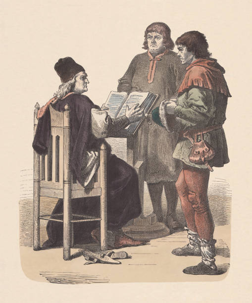 deutscher richter, bürger und bauer, veröffentlicht anfang des 15. jahrhunderts, c.1880 - 15 th century stock-grafiken, -clipart, -cartoons und -symbole