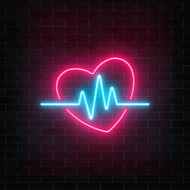 istock Glowing neon medicine concept sign with cardiogram graph in heart shape on a brick wall background. 905292952