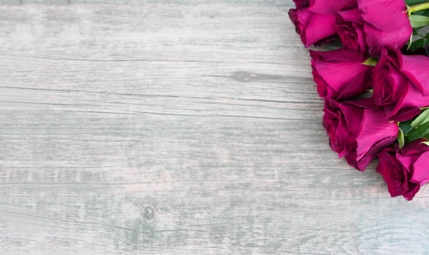 istock Bright Pink Roses in Corner Over Rustic Wood Background 905293116