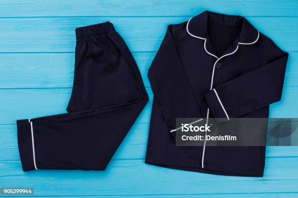 Vintage Pajama Set On Blue Stock Photo - Download Image Now - Pajamas, Archival, Blue