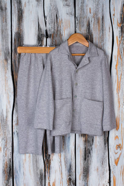 istock Gray melange pajama suit 905300552