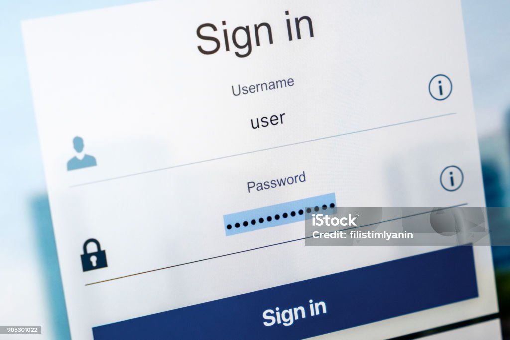 ログイン画面。ユーザー名とパスワードがコンピューターの画面上のインターネット ブラウザーで - パスワードのロイヤリティフリーストックフォト