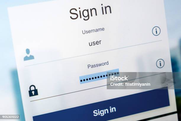 Login Screen Username And Password In Internet Browser On Computer Screen Stock Photo - Download Image Now