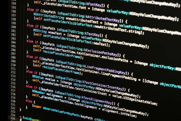 Software developer programming code. Abstract computer script Software developer programming code. Abstract computer script extensible markup language photos stock pictures, royalty-free photos & images