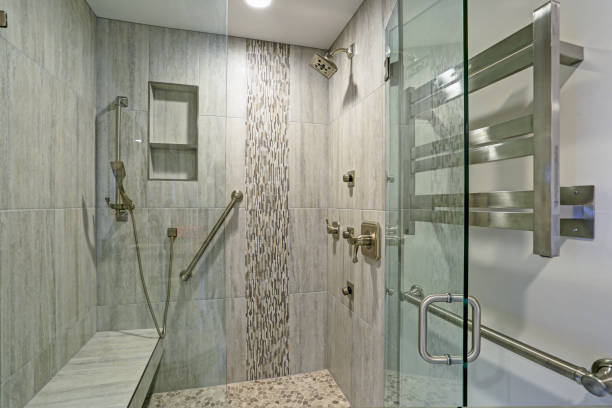 istock Contemporary bathroom design with walk-in shower. 905318006