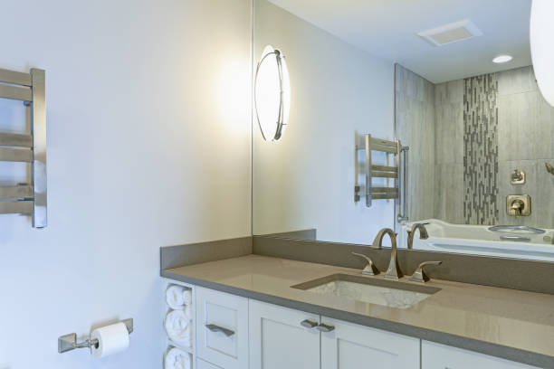 istock Modern bathroom interior boasts  chinese print under-counter sink 905318172