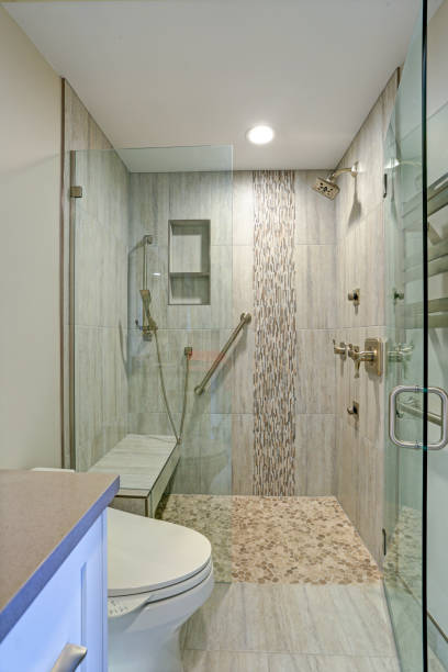 istock Contemporary bathroom design with walk-in shower. 905318304