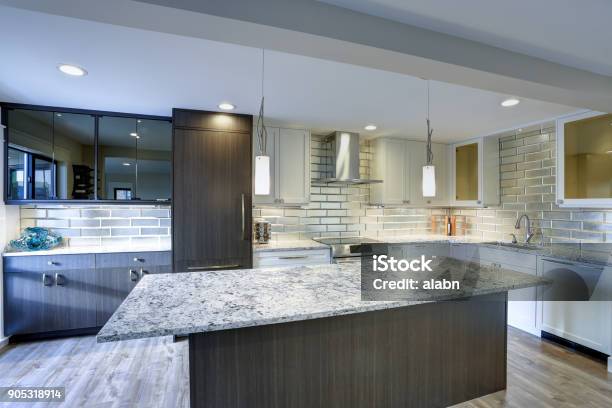 Modern Kitchen Room In A Condo Home Stock Photo - Download Image Now - Quartzite, Apartment, Architecture