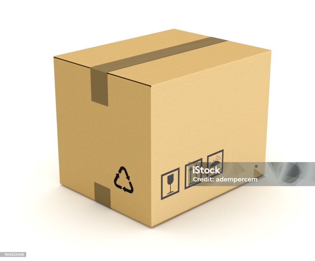 Single Isolated Cardboard Single Isolated Cardboard , This is a 3d rendered computer generated image. Isolated on white. Box - Container Stock Photo