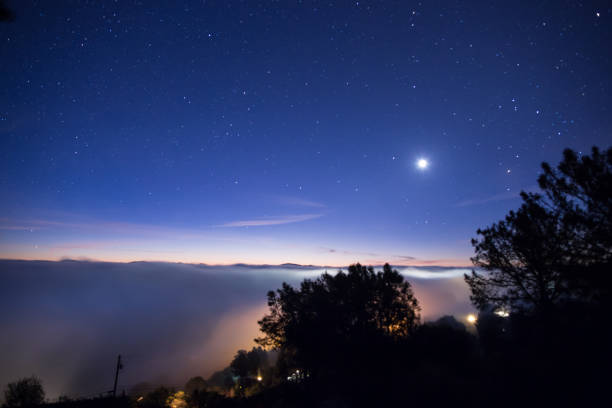 istock Panoramic Night Sky Landscape with Low Fog 905336006