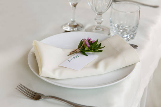 istock Decoration and table appointments in restaurant or cafe for lunch, dinner or celebrating marriage, wedding and other event and party. Beautiful table setting 905336658