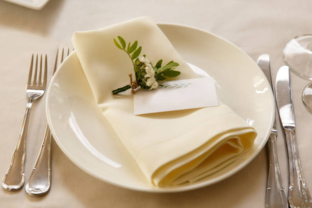 istock Decoration and table appointments in restaurant or cafe for lunch, dinner or celebrating marriage, wedding and other event and party. Beautiful table setting 905337076