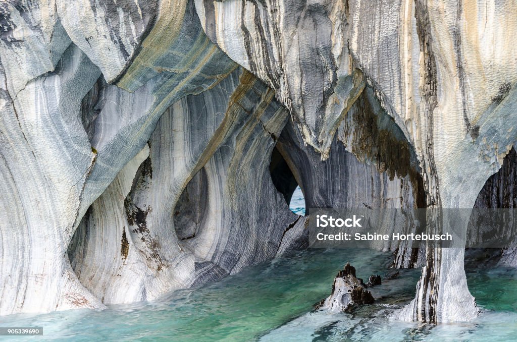 Marble Caves of Lake General Carrera, Chile, near Puerto Rio Tranquilo Marble Caves of Lake General Carrera, Chile, near Puerto Rio Tranquilo, Catedral del Marmol Marble - Rock Stock Photo