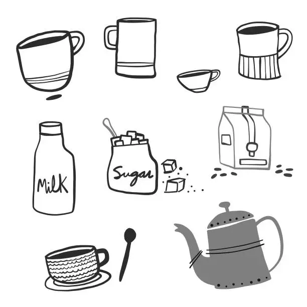 Vector illustration of Hand drawn coffee objects