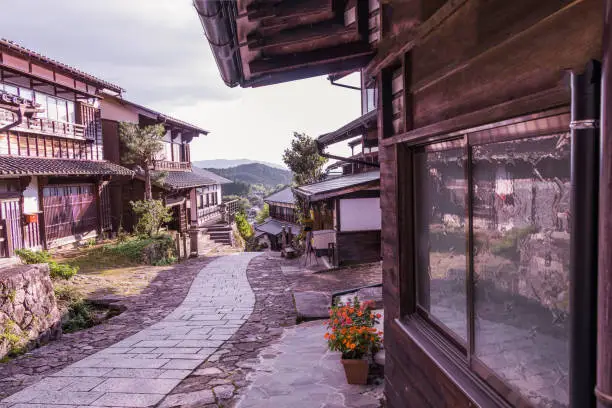 The old  town or old buildings of Magome  for  the travelers walking at old street in Nagano Prefecture, JAPAN.