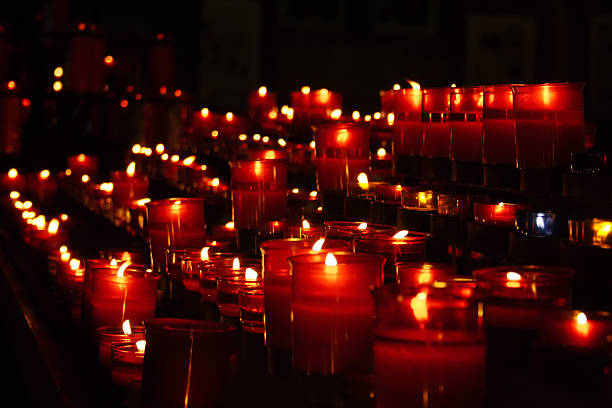 istock Red candles in church 90534769