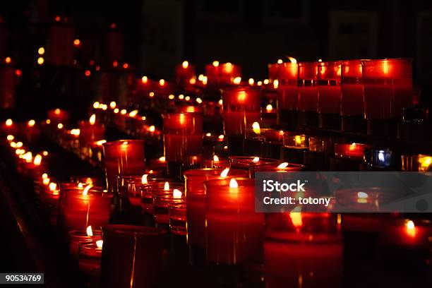 Red Candles In Church Stock Photo - Download Image Now - Candle, Christianity, Church