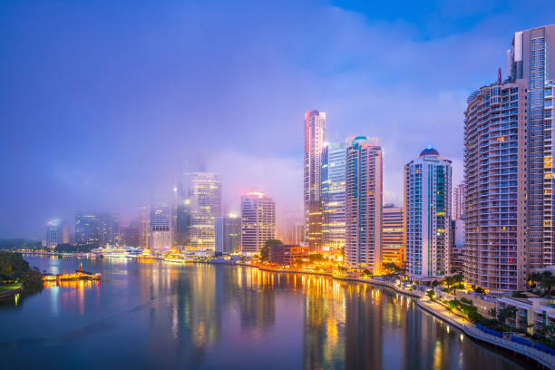 istock Brisbane city skyline and Brisbane river at twilight 905347882