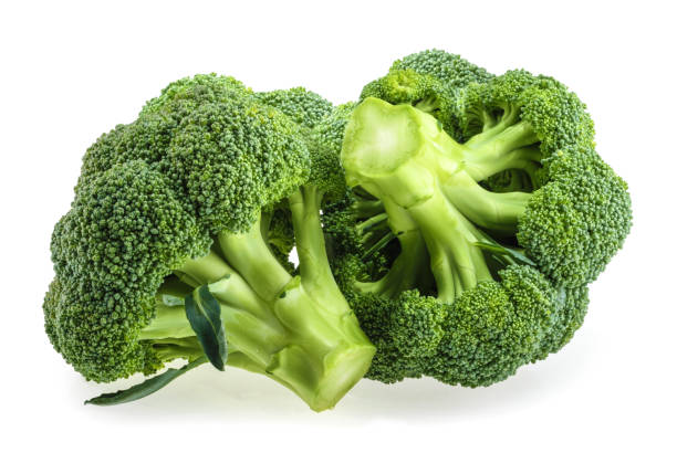 frischer brokkoli, isoliert auf weißem hintergrund - broccoli stock-fotos und bilder
