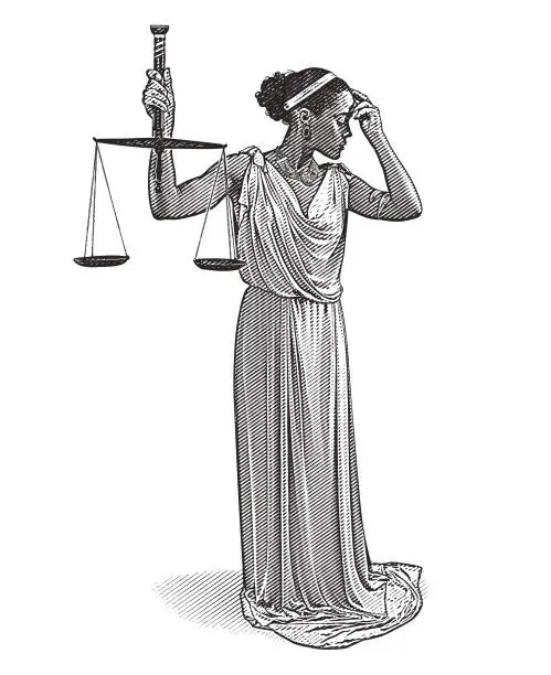 Vector illustration of African American Lady Justice with worried expression