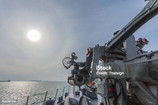 A Shooting Gun On The Battleship Stock Photo - Download Image Now - Aiming, Ammunition, Anchor - Vessel Part