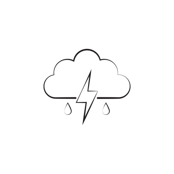 천둥 폭풍 아이콘 기호를 비. 날씨 표시 아이콘의 요소입니다. 프리미엄 품질 그래픽 디자인입니다. 표지판, 개요 기호 웹사이트, 웹 디자인, 모바일 응용 프로그램에 대 한 컬렉션 아이콘 - thunderstorm rain sun lightning stock illustrations